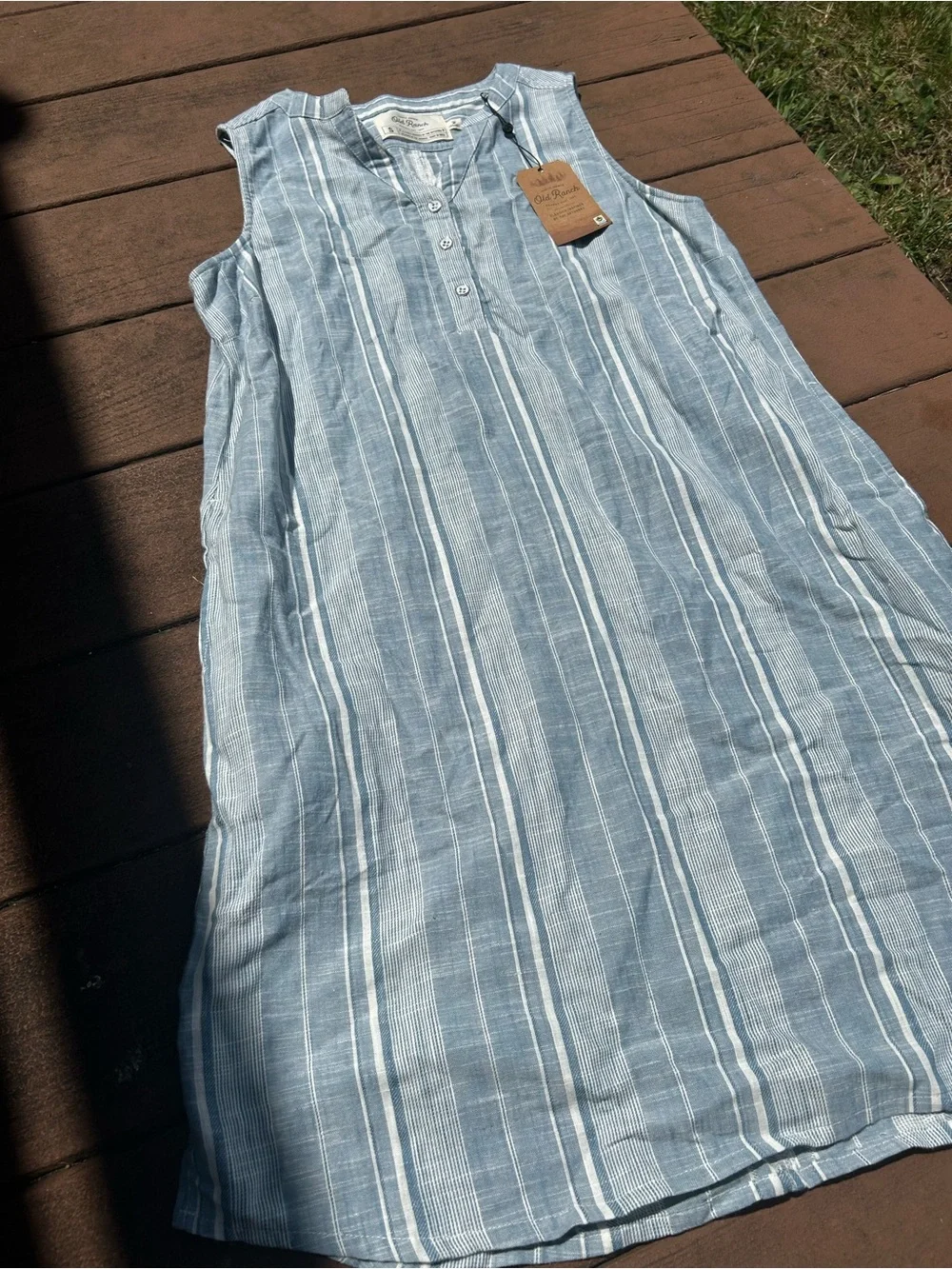 Old Ranch Blue Stripe Sleeveless Linen-Blend Dress